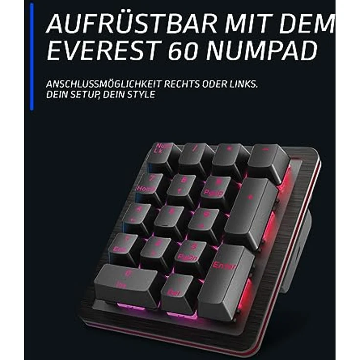 Mountain Everest 60 - kompakte High-End mechanische Gaming-Tastatur mit Pfeiltasten, Schalldämmung, Double-Shot PBT Keycaps, Hotswap und geschmierten Switches (DE Layout, Linear 45, Schwarz) – Bild 3
