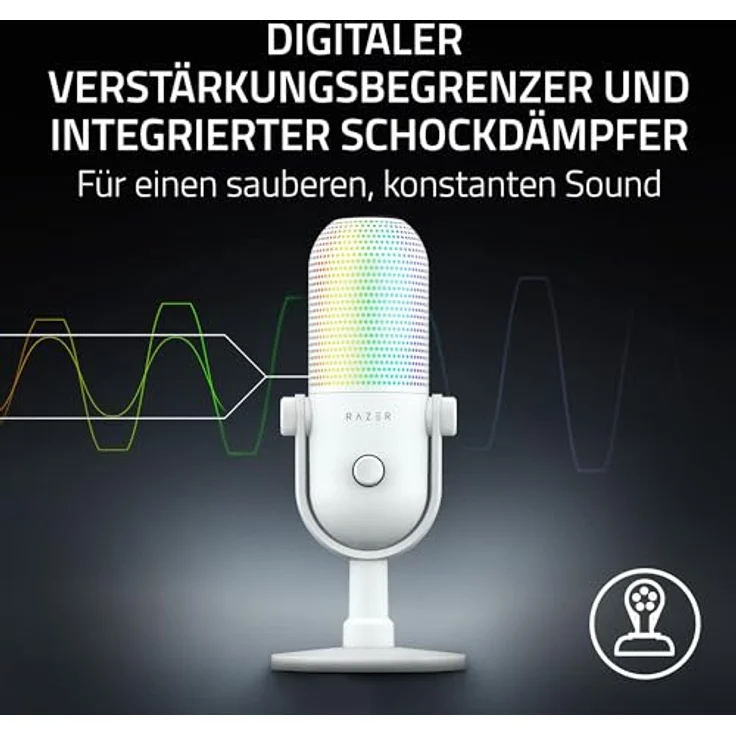 Razer Seiren V3 Chroma - RGB USB-Mikrofon - Supernieren Kondensator-Mikrofon mit Tap-to-Mute (Reaktive Beleuchtung, Digitaler Verstärkungsbegrenzer und integrierter Schockdämpfer) Weiß – Bild 5