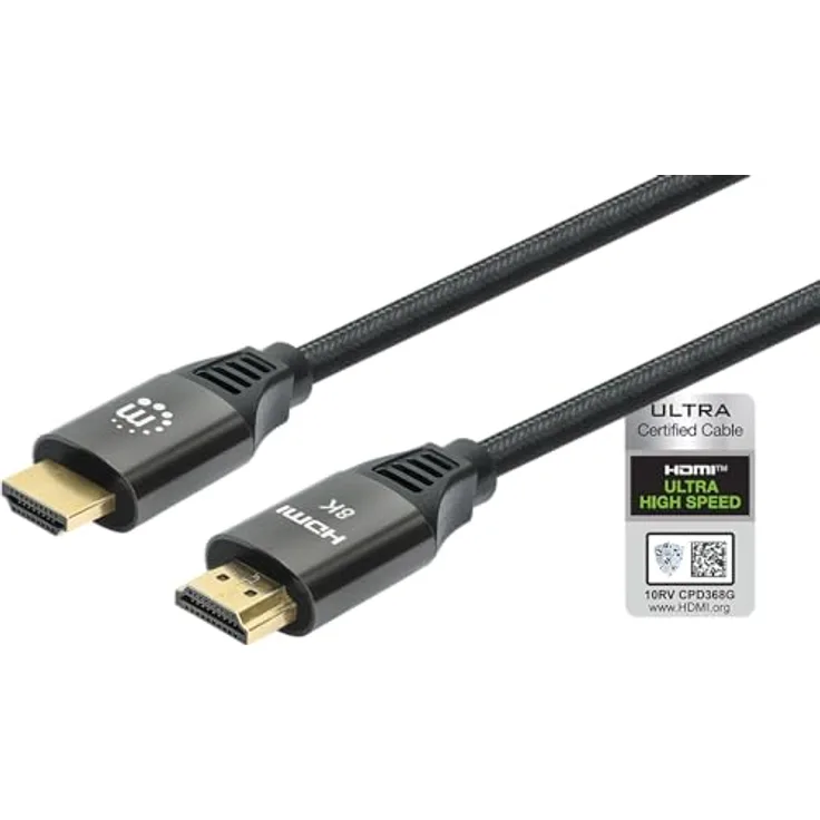 Manhattan 355957 HDMI-Kabel mit Ethernet mit sehr hoher Geschwindigkeit, zertifiziert 8K@60Hz, 3m, Schwarz