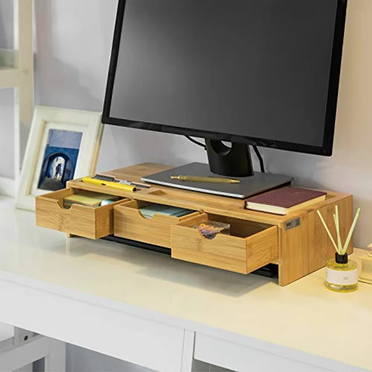 SoBuy Monitor-Halterung BBF03, Monitorständer aus Bambus, Natur, bis 25 kg belastbar, 51x11,5x25 cm – Bild 3