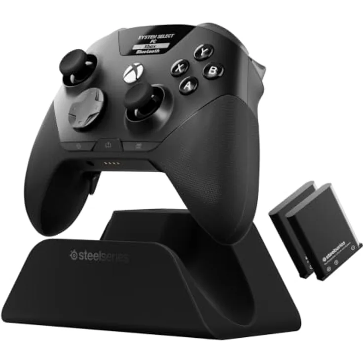 SteelSeries Aeon Pro Wireless Controller, Gamecontroller für Xbox, PC und Mobil mit QuickSwitch Dock, unendlicher Akkulaufzeit und OLED Smart Display – Schwarz
