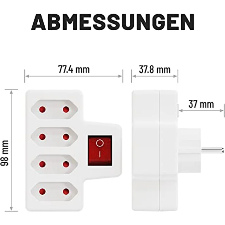 greate. 3x 4er Steckdosenadapter mit Schalter max. 2300W - Mehrfachsteckdose 3-fach, Erhöhter Berührungsschutz, weiß – Bild 6