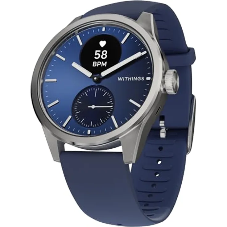 Withings ScanWatch 2, Gesundheits-Smartwatch mit EKG, SpO2, Temperatur- und Schlaf-Tracker, wasserdicht, Akku 30 Tage, Blue, 42mm