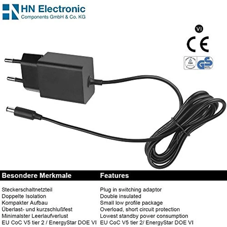 HN-Power Netzteil 5V / 2A kompatibel für Yealink, Snom, Fanvil, Grandstream und andere IP Telefone - Schmaler Adapter - Universal Ladegerät mit Hohlstecker - 1er Pack – Bild 4