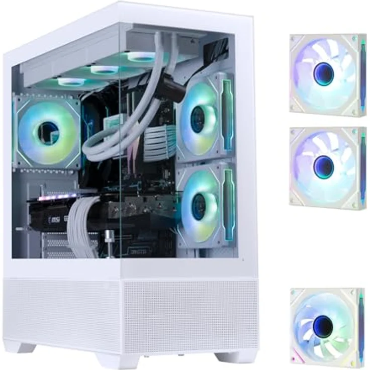 BitFenix CETO Basic Gehäuse, Midi-Tower in Weiß mit ATX-Formfaktor, drei 120-mm A-RGB-Lüftern und gehärtetem Glas – Bild 1