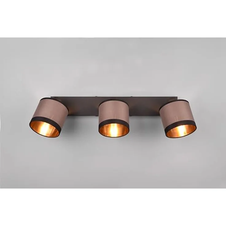 RL LIVE YOUR LIGHT Reality Leuchten Spotbalken Davos R81553041, Metall Schwarz matt, Schirme Stoff Taupe/Schwarz/goldfarbig, exkl. 3x E14 - Smarte Deckenbeleuchtung 3-flammig – Bild 3