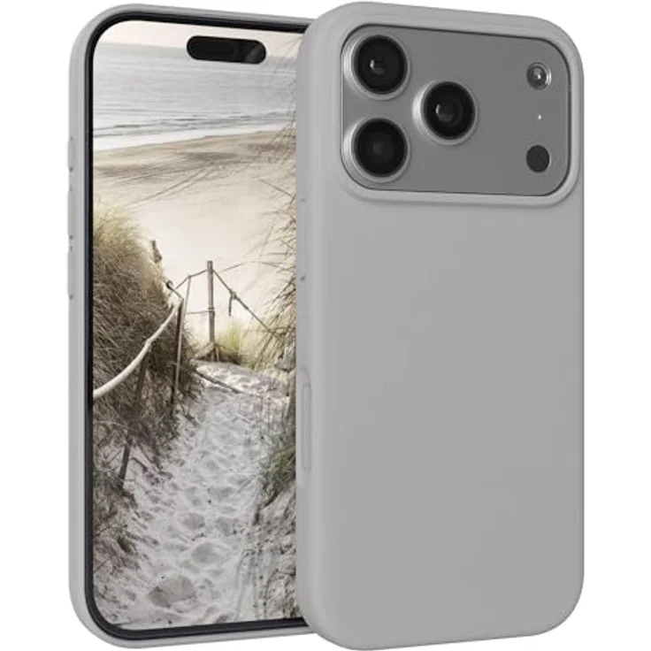 EAZY CASE Premium Silikon Hülle für iPhone 17 Pro - Stoßfest, Kameraschutz, kratzresistentes Slim Case mit Mikrofaser-Innenfutter - Hellgrau Grau – Bild 1