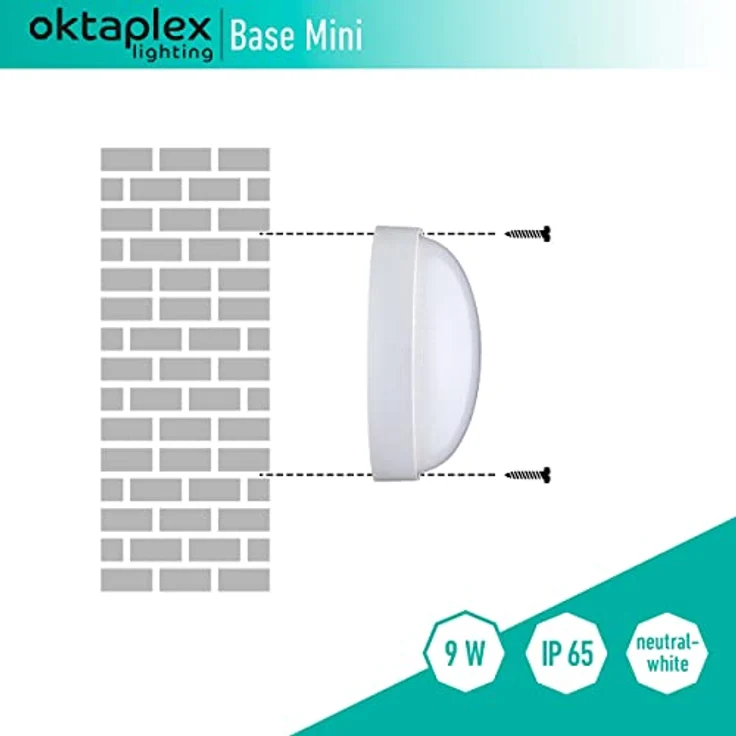 Oktaplex LED Kellerlampe IP65 Badlampe weiß 9W 800lm 4000K Deckenleuchte Wasserfest Außenleuchte – Bild 3