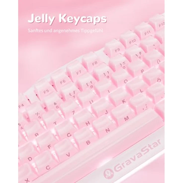 GravaStar Mercury K1, mechanische Gaming Tastatur mit QWERTZ Layout (DE), rosa, 75% Layout, RGB-Anpassung, kabellos, Kailh Switches – Bild 5