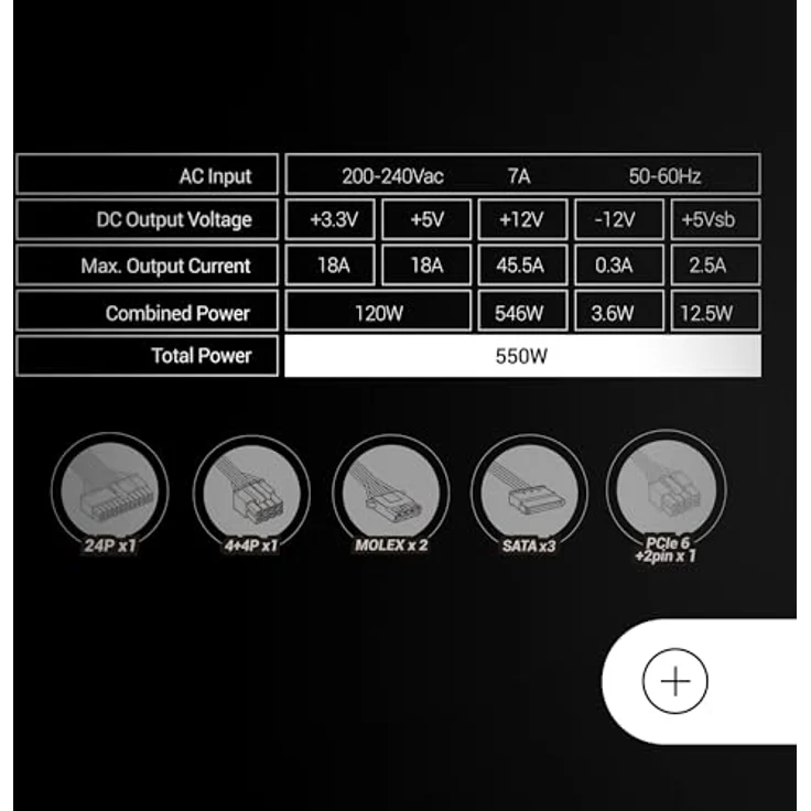 Mars Gaming MPIII550P, ATX PC-Netzteil 550W mit 85% Effizienz, digitalem APFC, 120mm FDB-Lüfter, 5 Jahre Garantie, extra lange Flachkabel, Schwarz – Bild 5