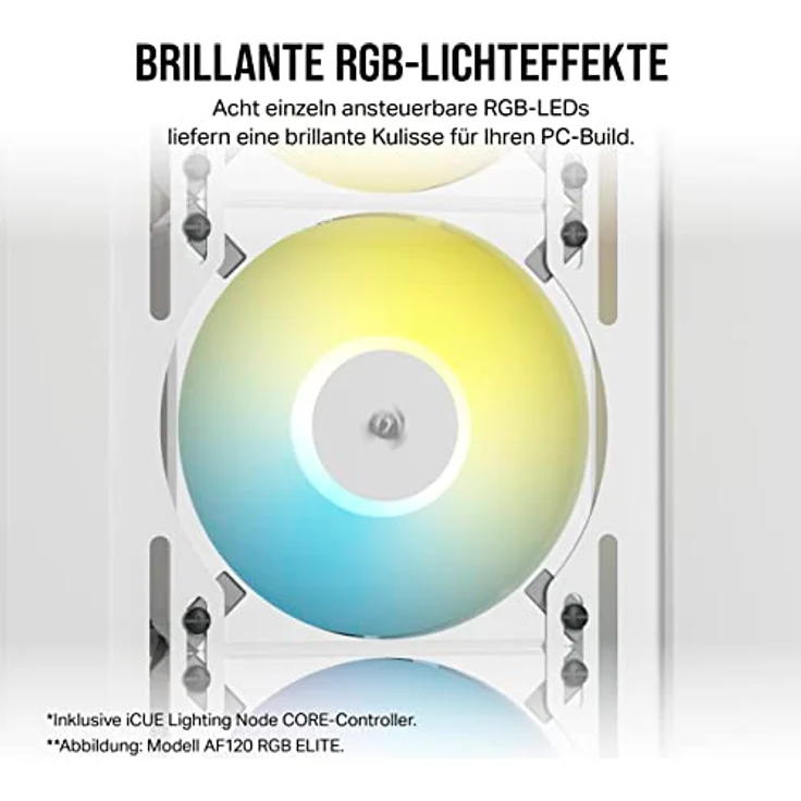 Corsair iCUE AF120 RGB ELITE 120mm PWM Dreifach-Lüfter-Kit - Acht RGB-LEDs Pro Lüfter - AirGuide-Technologie - Fluiddynamisches Lager - Inklusive iCUE Lighting Node CORE Controller - Schwarz – Bild 4