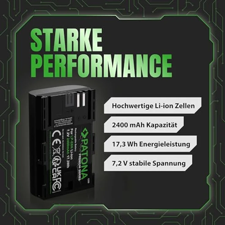 PATONA Premium Akku LP-E6N, 2400mAh Ersatzakku für Canon EOS R5 R6 5D Mark II III IV, 60D 70D 80D 90D, 100% kompatibel, hohe Leistung und Sicherheit – Bild 5