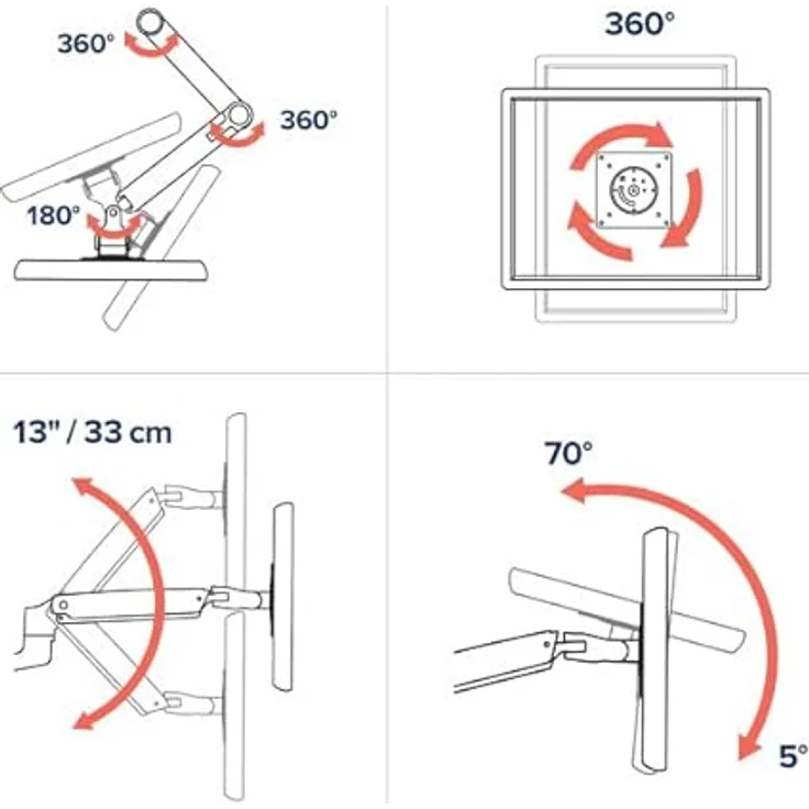 ERGOTRON 45-490-216 LX LCD Arm für Tischmontage bis 81cm 32Zoll Display anheben bis 33cm 2,3-11,3kg belastbar VESA 45x75 100x100mm weiß – Bild 6