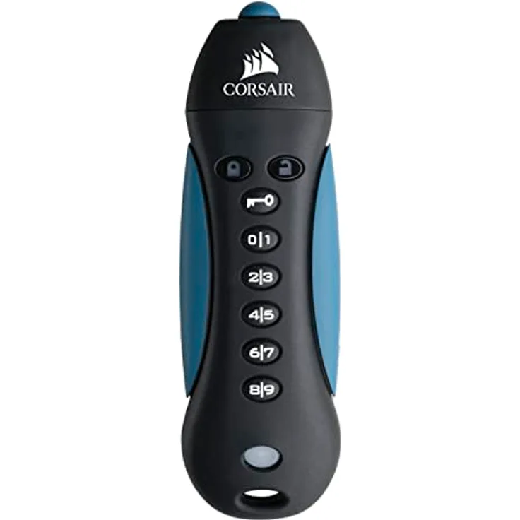 Corsair Flash Padlock 3, 256 GB Sicheres USB 3.0 Flash-Laufwerk Mit Tastatur (256-Bit-AES-Verschlüsselung, FIPS 197-Sicherheitsstandards, Robustes Gummigehäuse, Integriertes PIN-Pad) Schwarz/Blau