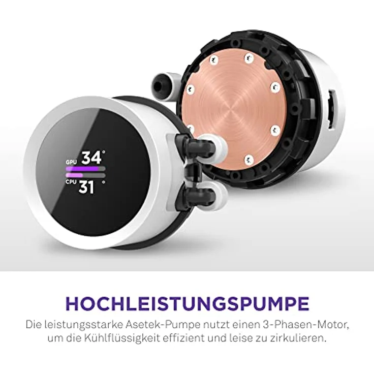 NZXT Kraken 240 RGB - RL-KR240-W1-240mm AIO CPU Wasserkühlung - 1,54" LCD Display 240x240-2x120mm RGB Core Fans - EIN Breakoutkabel zur einfachen Installation - anpassbar durch NZXT CAM - Weiß – Bild 4