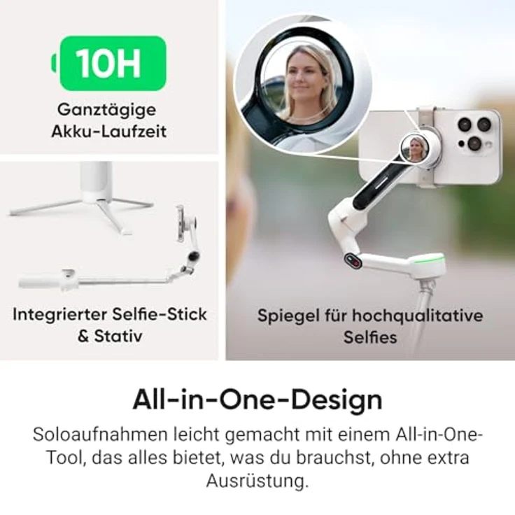 Insta360 Flow 2 Pro Creator Bundle Grau - Faltbarer AI Gimbal, Apple DockKit, 360º-Pan-Tracking, freier Tilt-Modus, integriertes Stativ/Selfie Stick, tragb. Vlog/Travel Stabilizer, Spotlight, MagSafe – Bild 5
