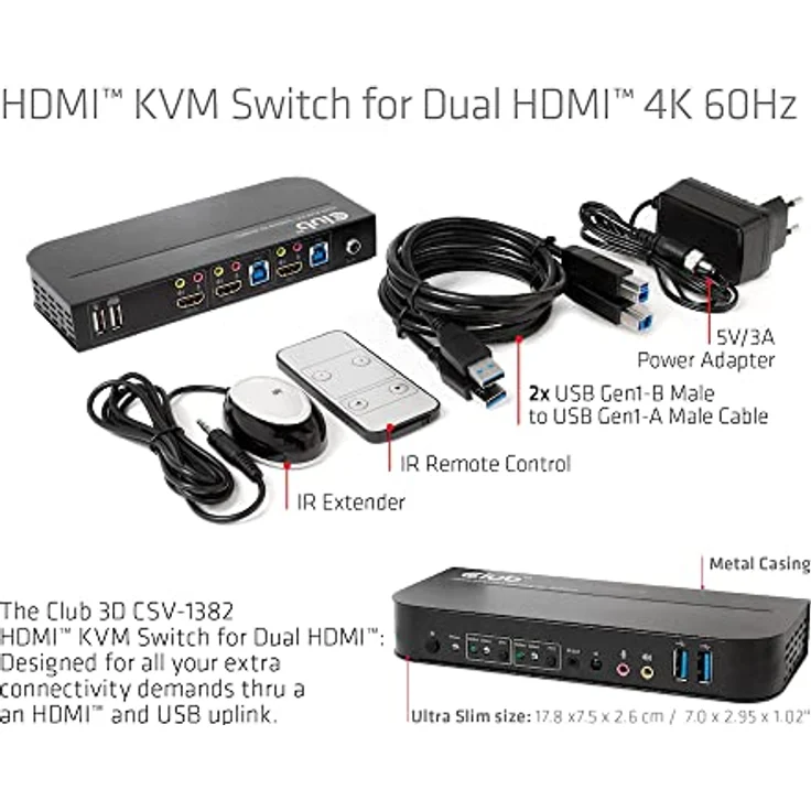 Club 3D CSV-1382 KVM Switch, HDMI KVM-Umschalter mit 4K Auflösung bis 4096x2160, Schwarz – Bild 4