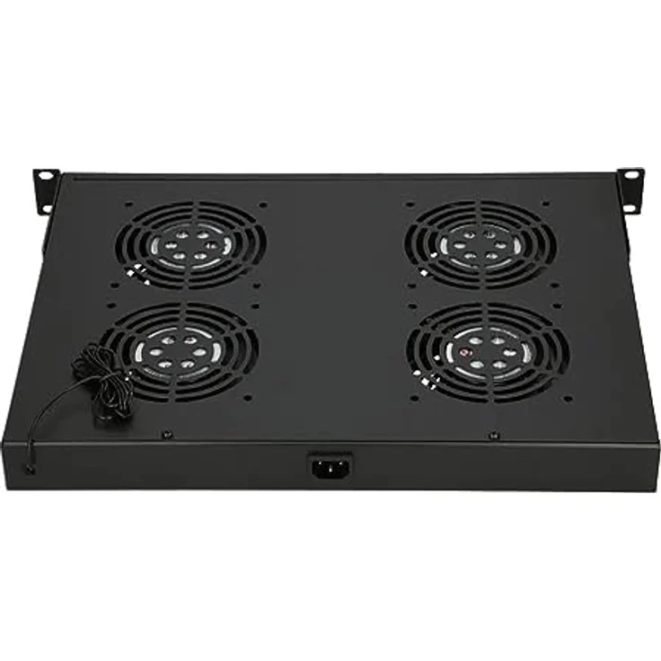 EXTRALINK Ventilator Panel, 4 Ventilatoren für Serverschrank Standschrank, mit Thermostat, 19 Zoll Netzwerkschrank, digitale Temperaturanzeige, Schwarz – Bild 4