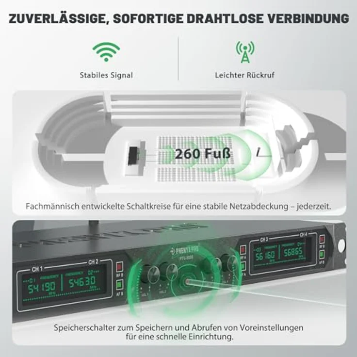 Phenyx Pro PTU-5000-4H, 4-Kanal UHF Festfrequenz Mikrofonsystem mit robuster Ganzmetallkonstruktion und 260ft Reichweite – Bild 5