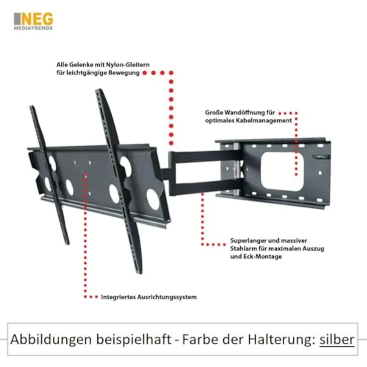 NEG Profi Universal TV-Wandhalterung Extender 7515 (Silber) Schwenk-, neig- und ausziehbar, Full Motion (bis max. VESA 600x400 und 80kg) – Bild 4