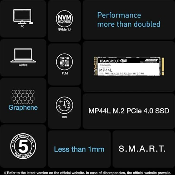 Team Group MP44L 500 GB M.2 PCIe SSD - 5000 MB/s, Aluminiumfolie mit Graphenbeschichtung – Bild 4
