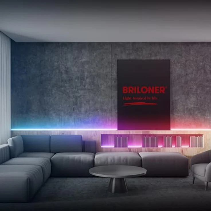 BRILONER LED Strip 5m, RGB IC Lichtleiste mit Fernbedienung, dimmbar, CCT, spritzwassergeschützt, 5000x10x3 mm, Weiß – Bild 4