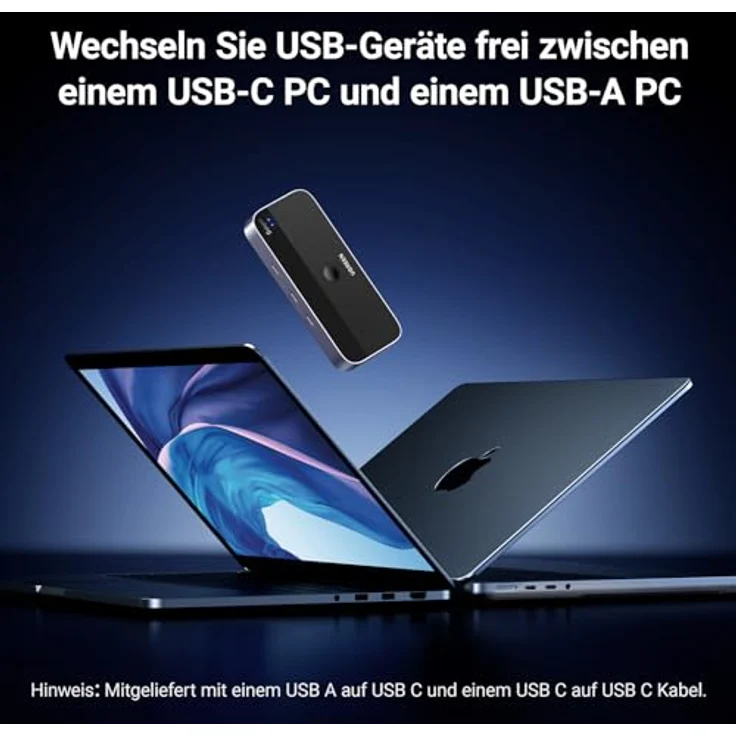 UGREEN USB C Switch 2PC USB Switch 3.0, 1x USB C und 3x USB A Ports, Aluminiumgehäuse, 5 Gbps Datenübertragung, 2 USB-C auf A/C Kabel, für Tastatur und Maus – Bild 2