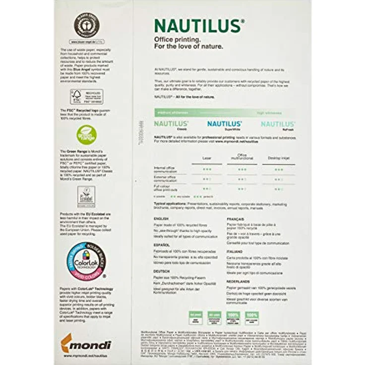 Mondi 88032442 Recycling-Druckerpapier Nautilus , 80 g-m², A4, 500 Blatt, weiß, CIE Weiße =112 - Preisvergleich – Bild 2