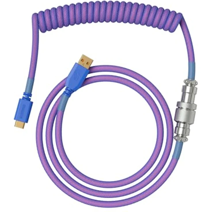Glorious Gaming Premium Coiled Keyboard Cable - Vergoldetes USB-A (PC) auf USB-C (Tastatur), doppelt geflochtene Ummantelung, 5-poliger Aviator-Stecker - Nebula – Bild 1