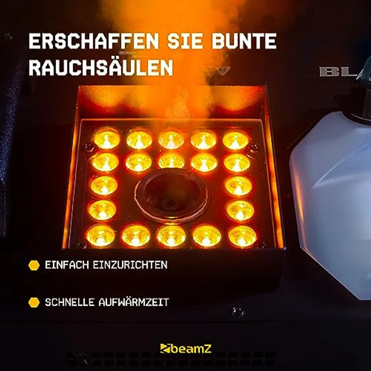 BeamZ BLAZE1200, Nebelmaschine mit 1200 Watt Leistung, 24x 4 Watt 4-in-1 RGBA-LEDs, vertikal und horizontal verwendbar, LCD-Display und Fernbedienung mit Timerfunktion – Bild 5