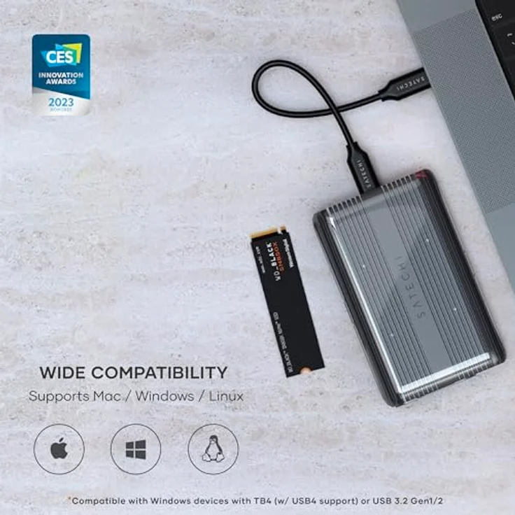 SATECHI M.2 Gehäuse – NVMe SSD Gehäuse – Unterstützt USB4, 40 Gbps, bis zu 16TB, werkzeugloses Aluminiumgehäuse, Polycarbonatgehäuse und USAP SSD Trim für die Größen 2280/2260/2242mm – Bild 3