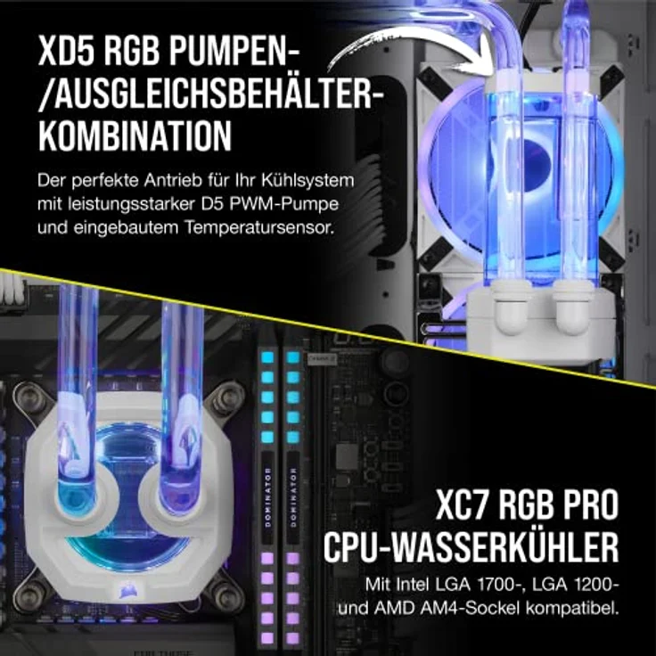 Corsair Hydro X Series iCUE XH305i RGB PRO Individuelles Kühlungs-Kit (Hardline-CPU-Kühlkreislauf, CPU-Wasserkühler, D5 Pumpen-Ausgleichsbehälter-Kombination, Radiator, 3 RGB-Lüfter) Weiß – Bild 5