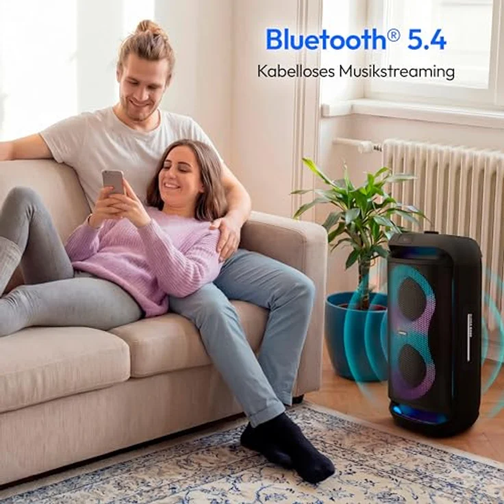 MEDION PE-2 Plus Partybox, tragbarer Bluetooth Lautsprecher mit 2 x 30 Watt RMS, 21,5 Stunden Akkulaufzeit, Mikrofon, Karaoke-Funktion und verschiedene Lichteffekte – Bild 7