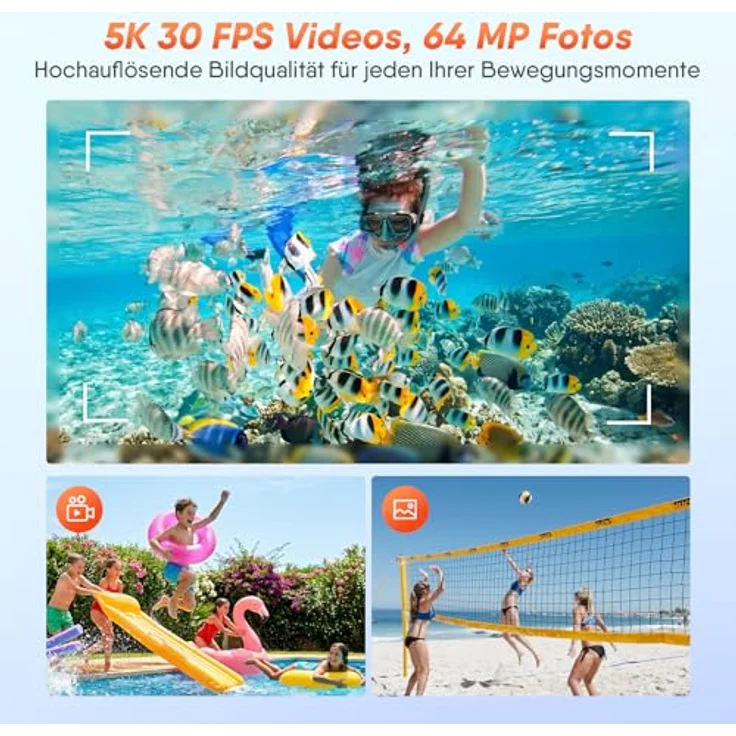 Rollei Sportsline 64 Pro, Unterwasserkamera 5K 64MP mit Sony 21MP Sensor, IP68 wasserdicht bis 8m, 18X Digitalzoom für Schnorcheln und Outdoor-Abenteuer – Bild 3