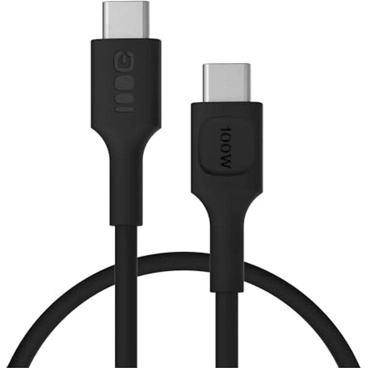 Green Cell PowerFlex USB-C Kabel 100W 30cm – Flexibles Silikonkabel mit 480 Mbps Datenübertragung für Powerbank, iPhone 16, iPad, MacBook – Schwarz – Bild 1
