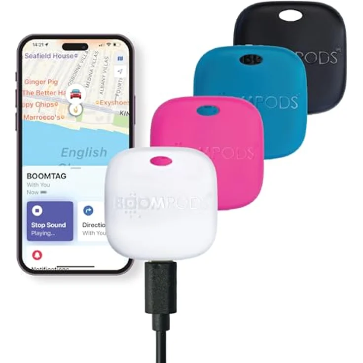 Boompods Boomtag Bluetooth Key Finder 4er Pack - Nachhaltiger Tracker aus Ozeanplastik, wasserdicht, kompatibel mit Apple Wo ist? App, austauschbare Batterie, 6 Farben verfügbar – Bild 1