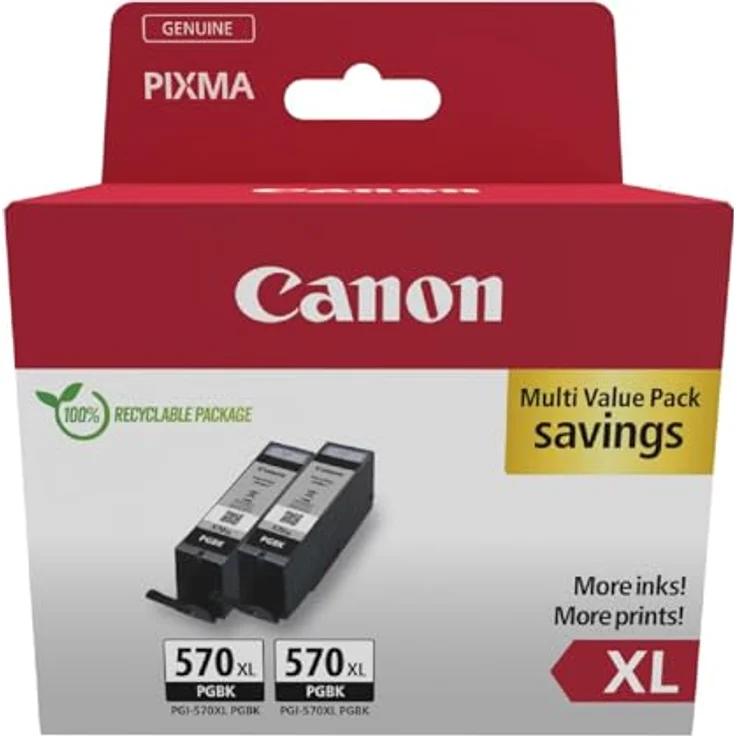 Canon PGI-570BK XL Doppelpack, schwarze Tintenpatrone mit hoher Druckleistung (2-tlg) – Bild 1