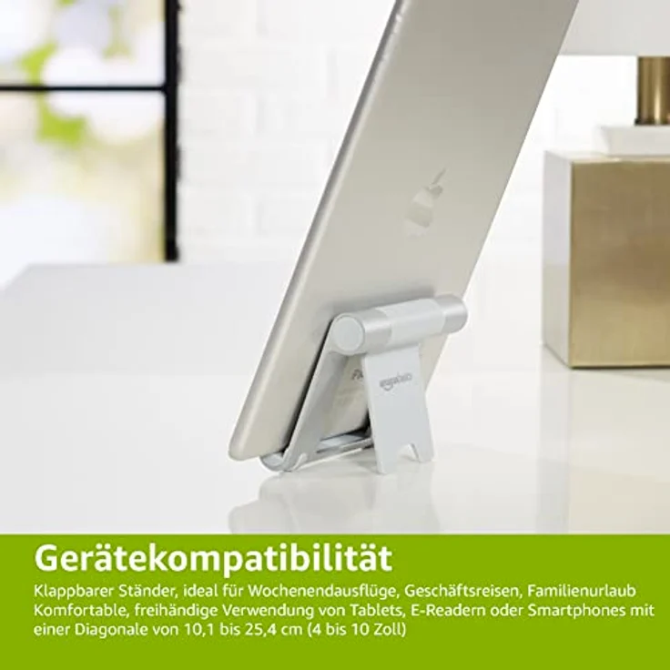 AmazonBasics Tragbarer Ständer mit verstellbarem Betrachtungswinkel für Tablets, E-Reader und Handys - Silber – Bild 5