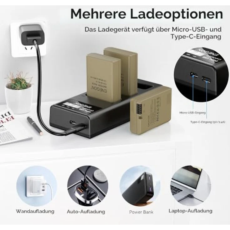 ENEGON 3er-Pack EN-EL14 Hochkapazitäts-Akkus (1680mAh) + 3-Schacht Ladegerät mit LCD-Anzeige, kompatibel mit Nikon D3100-D5600 – Bild 4