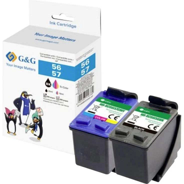 G&G Druckerpatrone Kompatibel GP-H56BK/57CMY-2P, Schwarz und Farben, hohe Druckqualität, einfache Installation für HP-Drucker