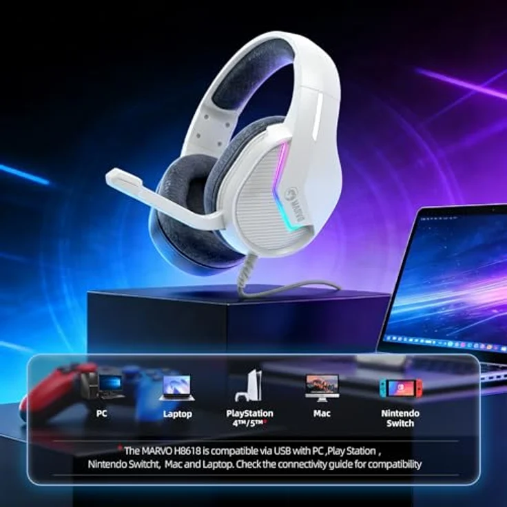 Marvo HG8936 Rosa, Kabelgebundenes Gaming-Headset mit Mikrofon, 3,5 mm Klinke und USB, Pink – Bild 4