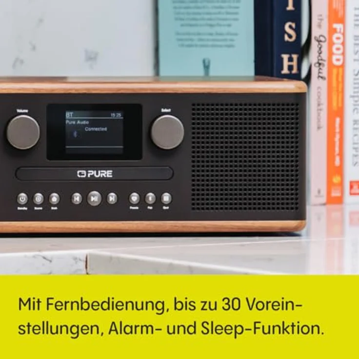 Pure Classic C-D6 Musiksystem (CD-Player, DAB+/FM, Bluetooth, AUX, USB, Wecker, Sleeptimer) Coffee Black/Walnut – Bild 4
