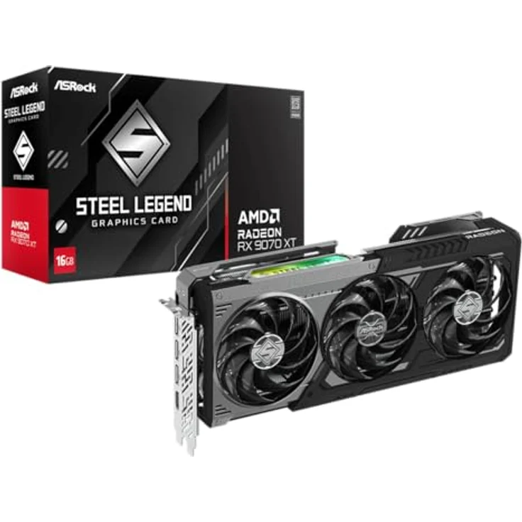 ASRock Radeon RX 9070 XT Steel Legend Dark, Grafikkarte mit 16GB GDDR6, 2970MHz Boost Clock, 3 x DisplayPort 2.1a, HDMI 2.1b – Bild 1