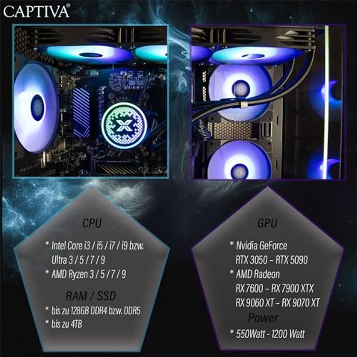 CAPTIVA Advanced Gaming R92-593, Desktop-PC mit AMD Ryzen 5 7500F, 32 GB RAM, 1 TB SSD, Windows 11 Home, GeForce RTX 5060 Ti – Bild 7