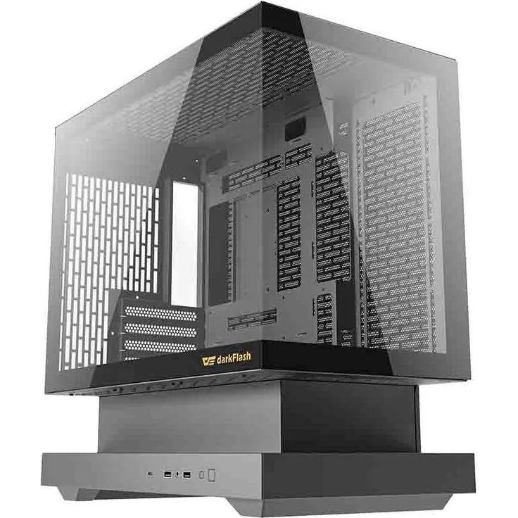 darkflash Darkflash F1 PC Gehäuse, Midi-Tower in Schwarz, inkl. 6 ARGB Lüfter, geräumiger Innenraum für Grafikkarten bis 350 mm