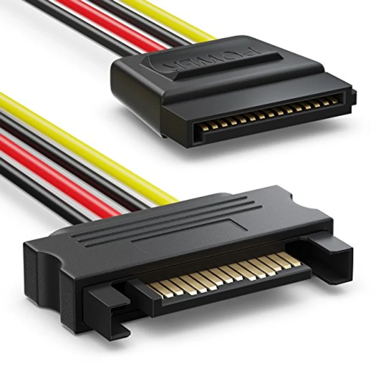 deleyCON SATA 3 Kabel Set 2x SATA III Kabel mit Stecker Gerade + Y Strom Adapter Kabel - SSD HDD Festplatte – Bild 2