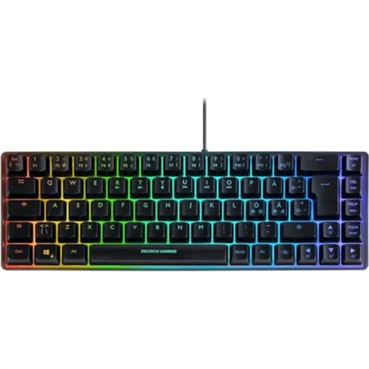 Deltaco DK240 mini 60% Gaming Tastatur, semi-transparent, Hintergrundbeleuchtung, USB, QWERTZ, Deutsch, Schwarz – Bild 1