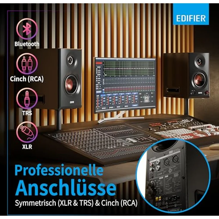 Edifier MR5 Black, Aktiver 3-Wege Studiomonitor mit 110 W RMS, Bluetooth 6.0 und vielseitigen Anschlussmöglichkeiten – Bild 4