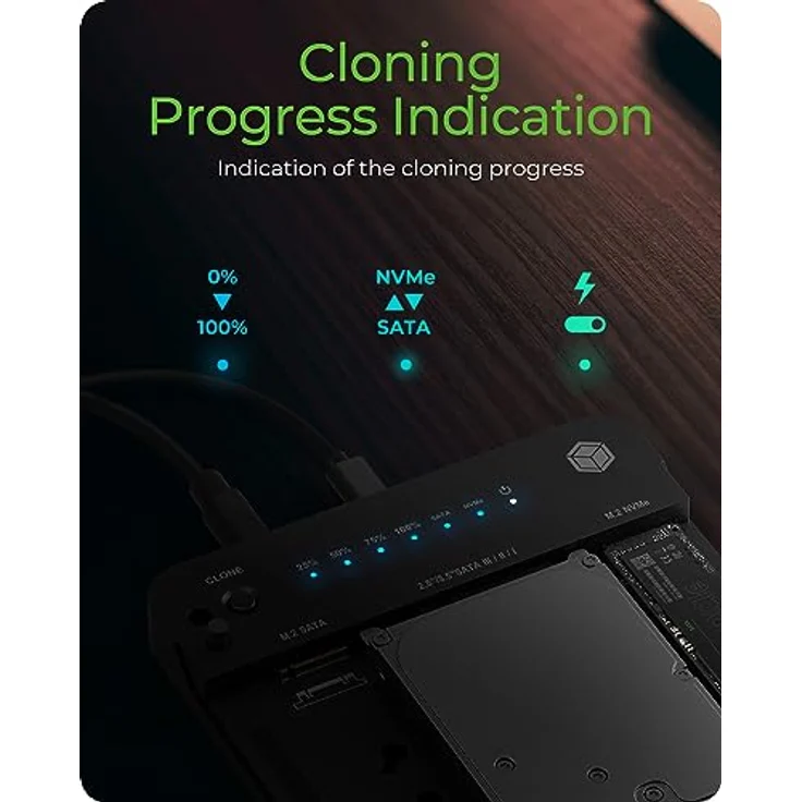 ICY BOX HDD/M.2 NVMe SSD Docking Station USB 3.2 Gen 2 (10 Gbit/s), Festplatten Klonstation & Lesegerät (SATA 2,5 / 3,5 Zoll & M.2 NVMe / SATA SSD), Zweiwege Klonen, USB-C & USB-A, IB-2915MSCL-C31 – Bild 4