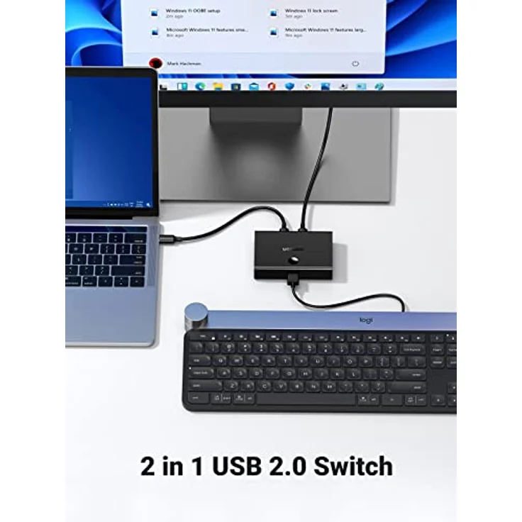 UGREEN USB 2.0 Switch 2-in-1, USB-Switch, 2 Eingänge und 1 Ausgang, mit 2 USB-Kabeln – Zum Teilen von USB-Geräten – Bild 2